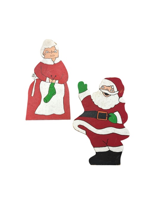 Vintage Other - Vintage 1970s Handpainted Santa Claus and Mrs Claus Wooden Folk Art Standing